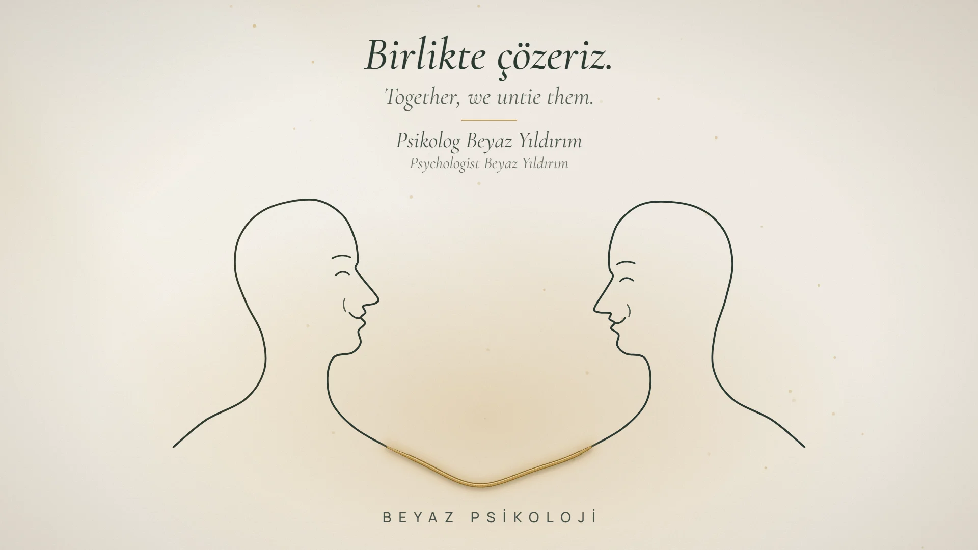 Animation: two line-drawn profiles face each other. The knot between them loosens as the second person's line reaches it and becomes a golden thread that connects them.